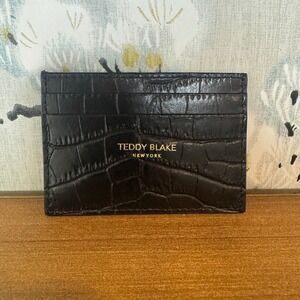 Teddy Blake New York Black Croc Embossed Leather Card Holder Made in Italy